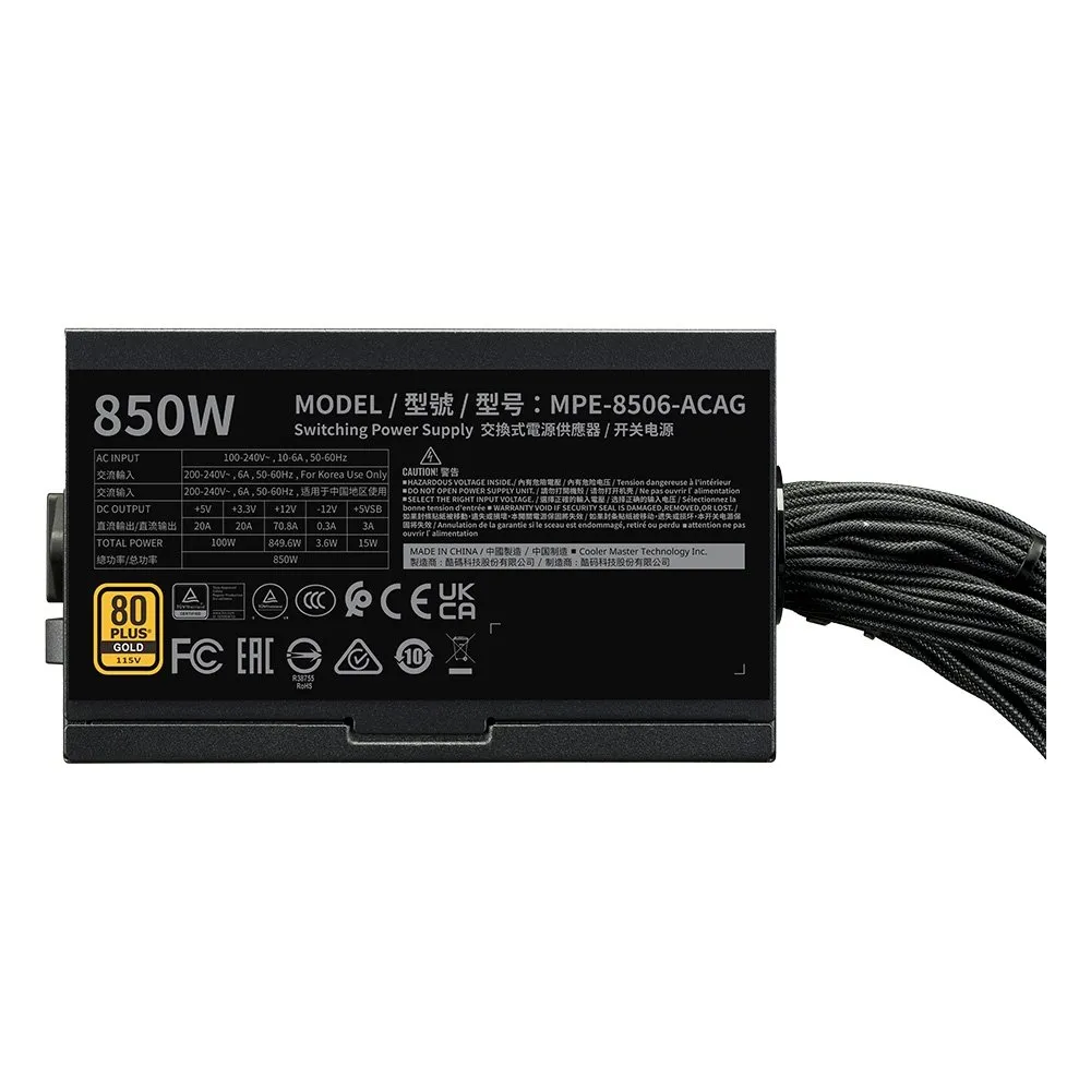 Fonte Cooler Master MWE Gold 850 V3, 850W, 80 Plus Ouro, ATX 3.1, PFC Ativo, Preto - MPE-8506-ACAG-BBR — foto 3