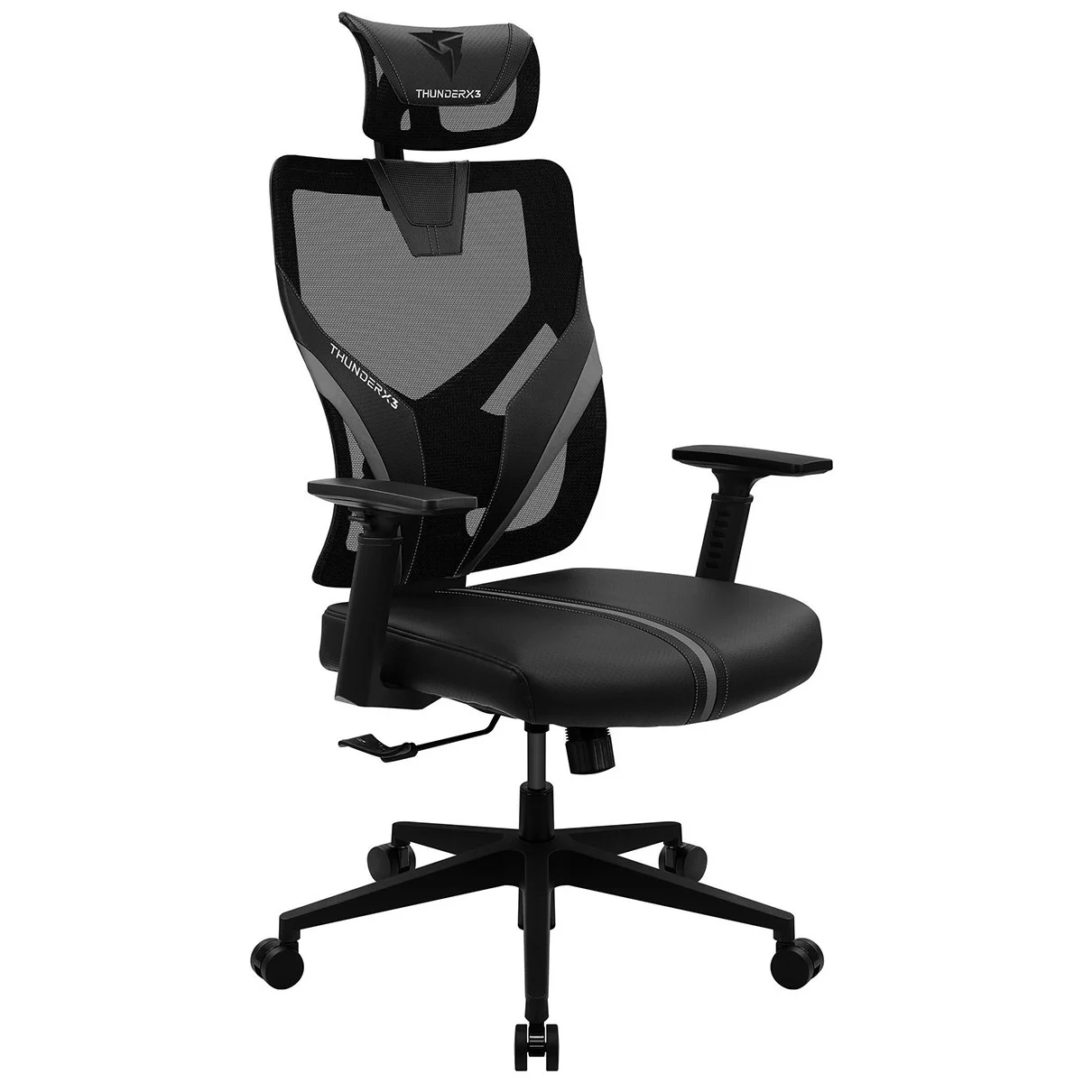 Cadeira Gamer ThunderX3 YAMA1, Revestimento em Malha e Couro Sintético, Até 120 kg, Reclinável de 90° a 135°, Apoio de Braço Ajustável, Preta