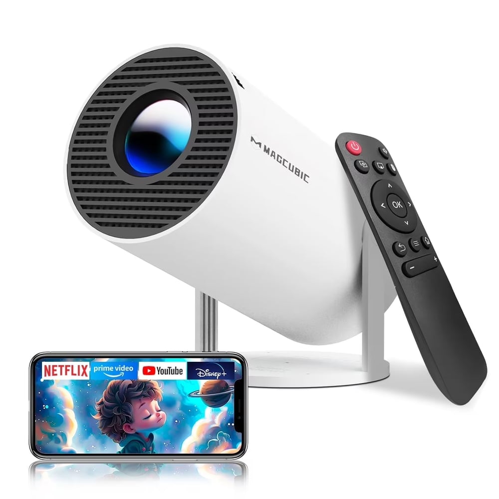Projetor Portátil Magcubic HY300 Pro HD 720p com Android 13, Wi-Fi 6 Dual Band, Bluetooth 5.2, Foco Automático e Correção Trapezoidal