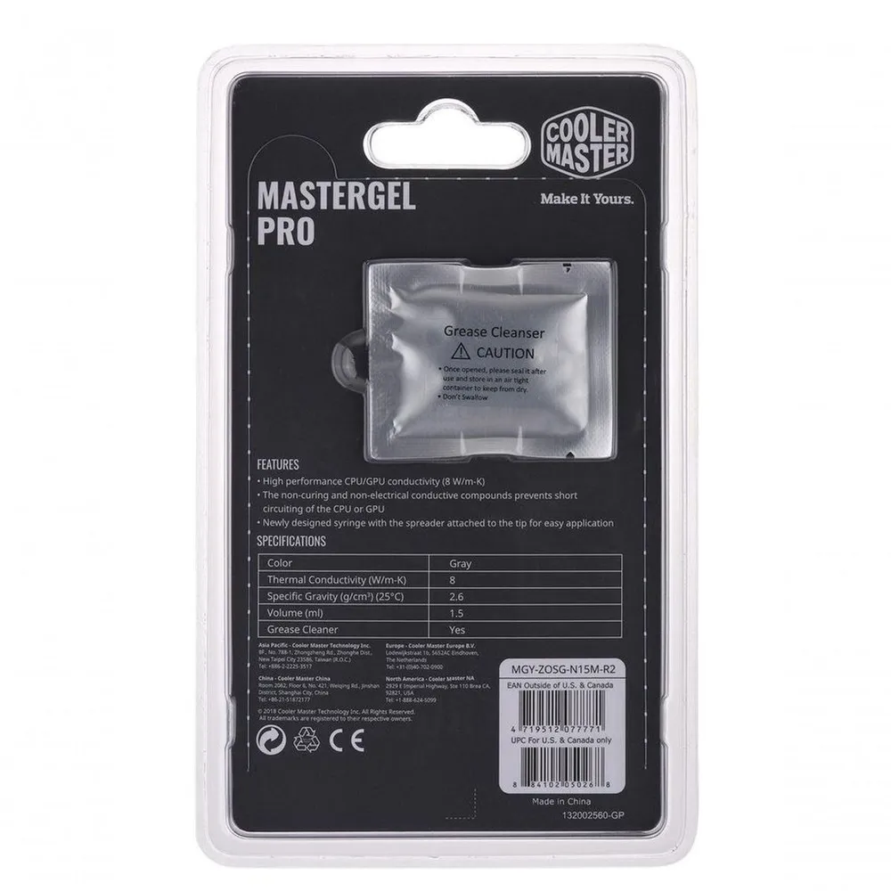 Pasta Térmica Cooler Master MasterGel Pro 1.5g - Condutividade 8 W/mK, Cinza, com Espátula/Limpador - MGY-ZOSG-N15M-R2 — foto 4