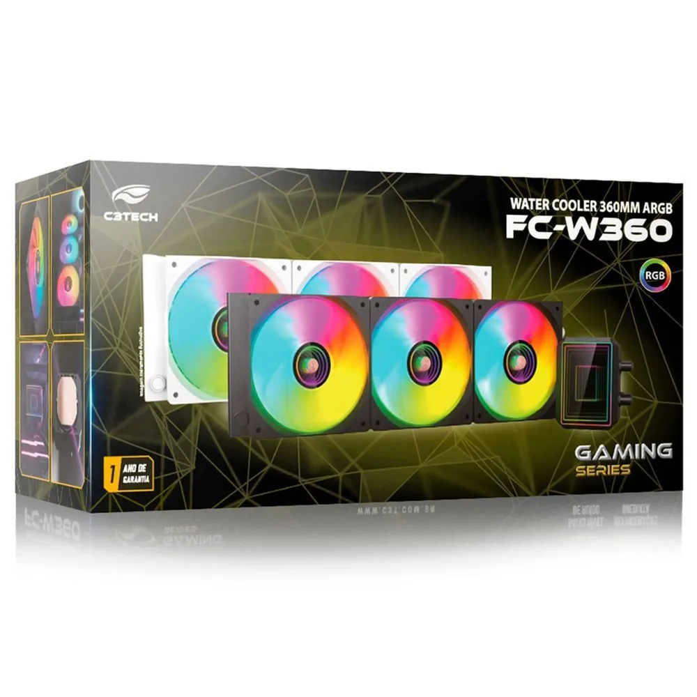 Water Cooler C3Tech FC-W360BKV2 360mm ARGB, 3 Fans 120mm, TDP 320W, Intel/AMD, Preto - FC-W360BKV2 — foto 2
