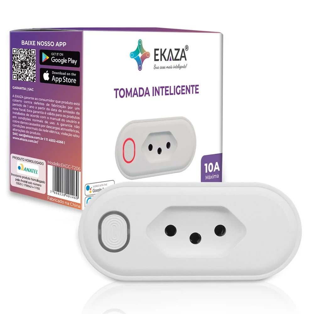 Tomada Inteligente Wi-Fi Ekaza Smart Plug 10A Compatível com Alexa e Google Assistente
