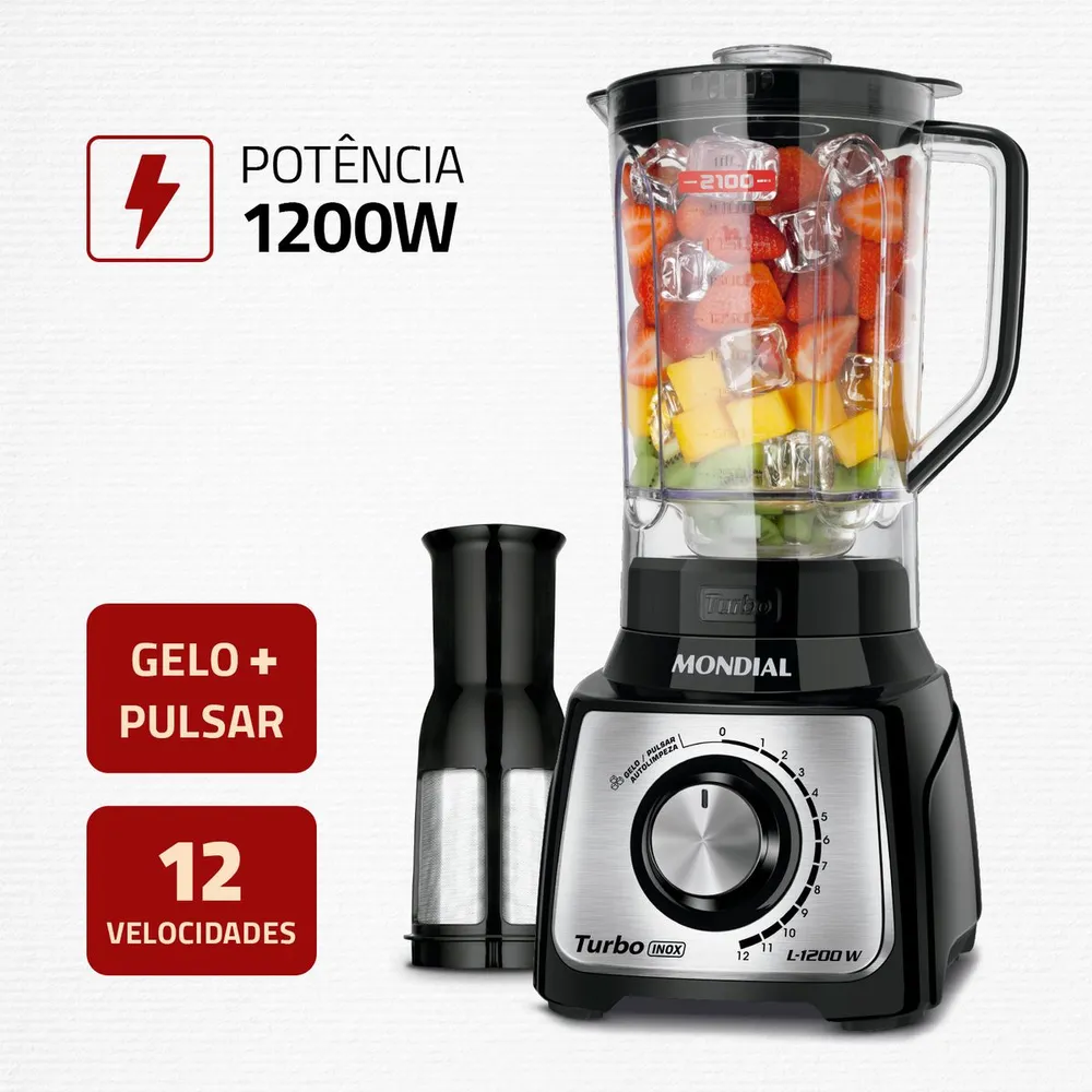 Liquidificador Mondial Turbo Inox 1200W 12 Velocidades L-1200 BI 127V — foto 2