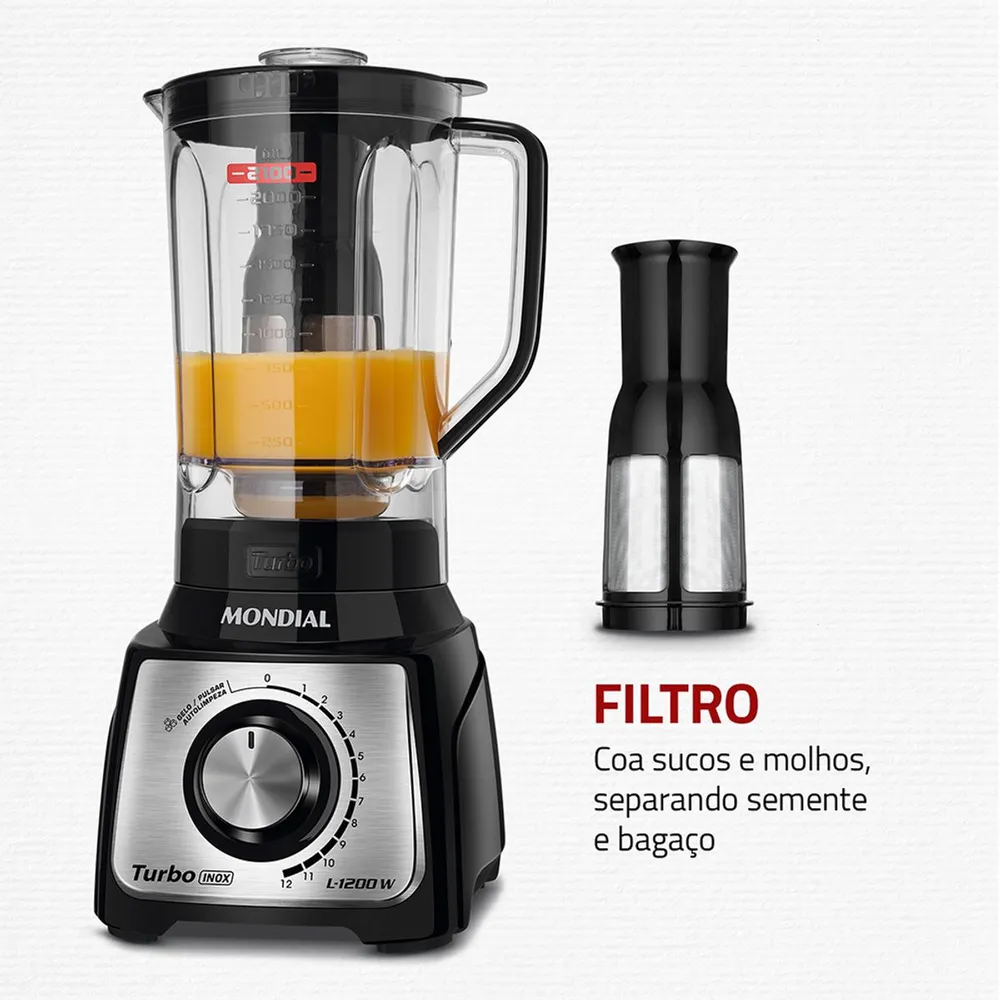Liquidificador Mondial Turbo Inox 1200W 12 Velocidades L-1200 BI 127V — foto 3