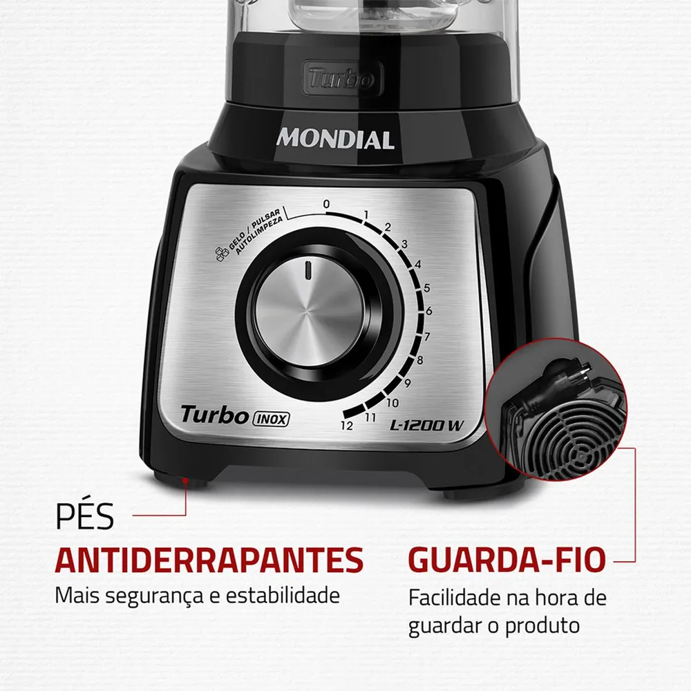 Liquidificador Mondial Turbo Inox 1200W 12 Velocidades L-1200 BI 127V — foto 4