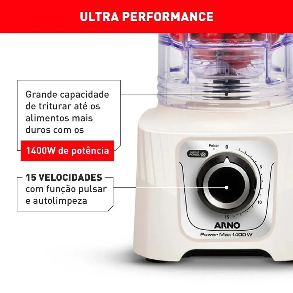 Liquidificador Arno Power Max 1400W 15 Velocidades 3,1L LN64 220V — foto 3