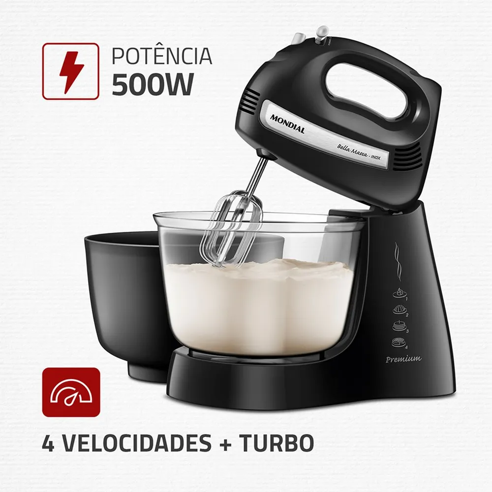 Batedeira Mondial Bella Massa Inox Premium 500W B-23 NP 127V — foto 3