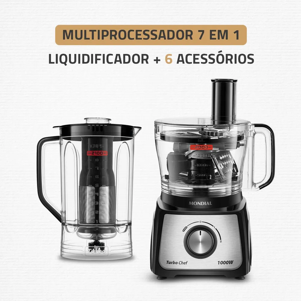 Multiprocessador de Alimentos Mondial Turbo Chef 7 em 1 1000W MPN-01-BE 110V — foto 2