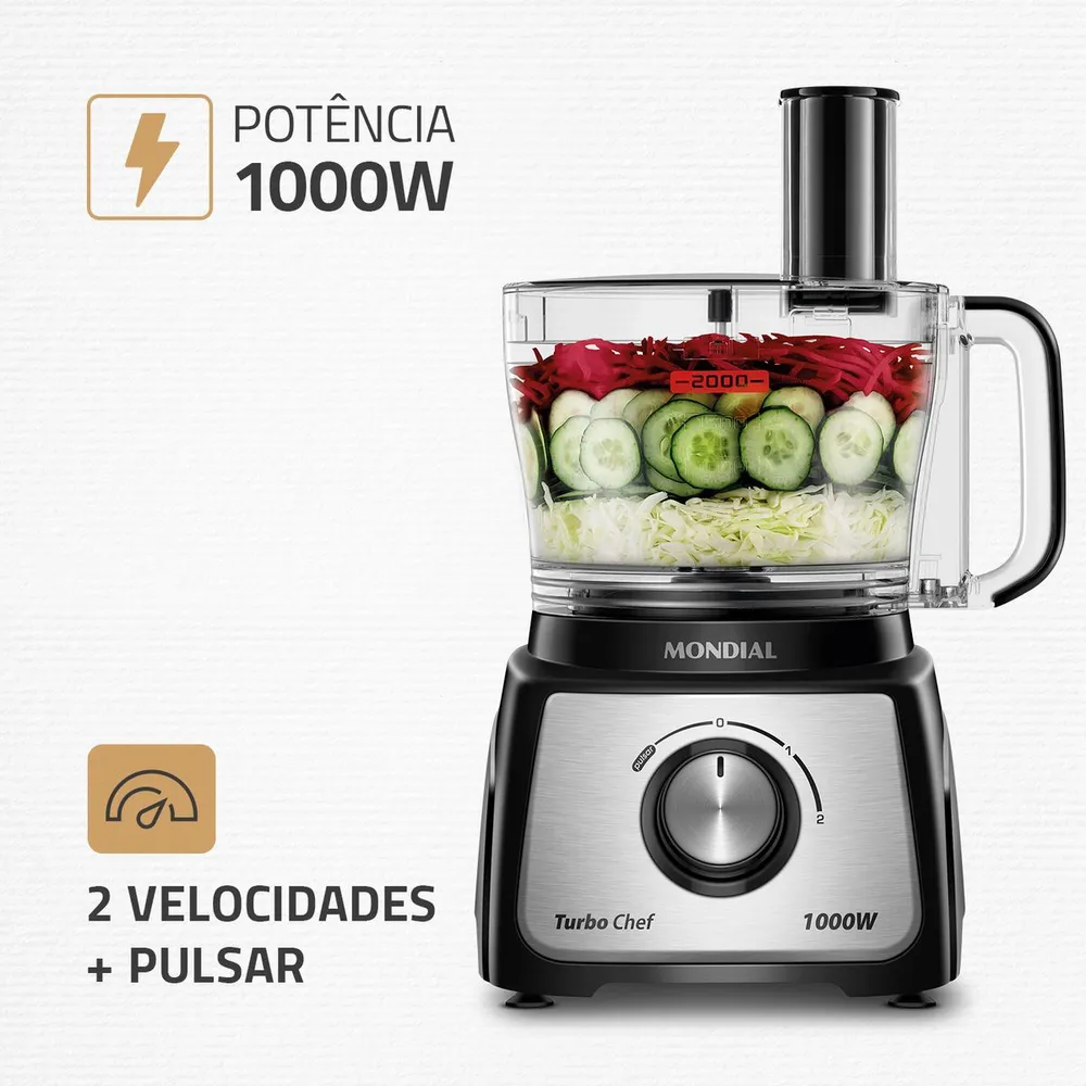 Multiprocessador de Alimentos Mondial Turbo Chef 7 em 1 1000W MPN-01-BE 110V — foto 3