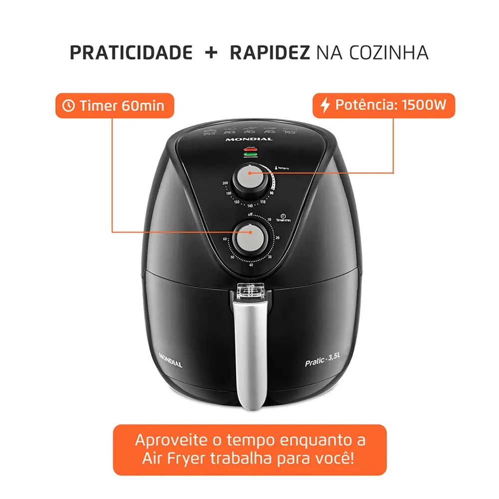 Fritadeira Elétrica Sem Óleo Air Fryer Mondial New Pratic AF-31 3,5L 127V — foto 3