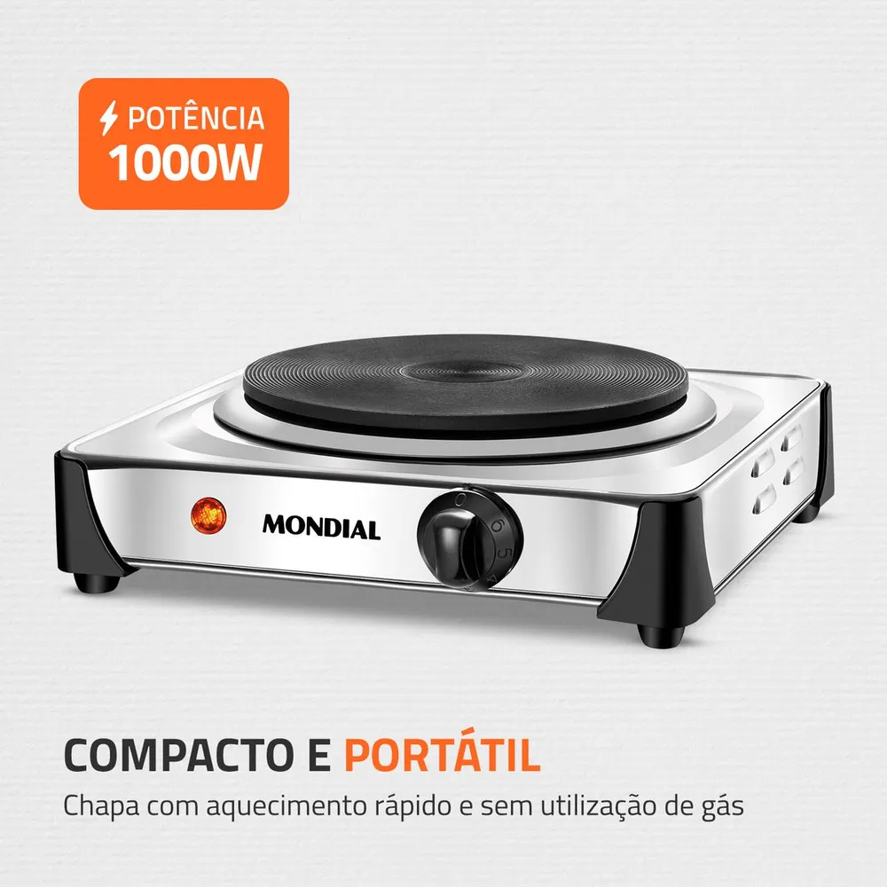 Fogão Elétrico de Mesa Mondial Fast Cook FE-04 1 Boca 1000W Inox 127V — foto 3