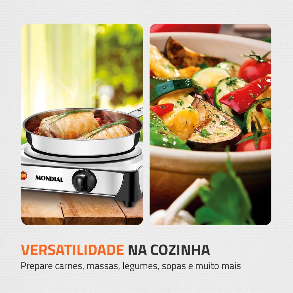 Fogão Elétrico de Mesa Mondial Fast Cook FE-04 1 Boca 1000W Inox 127V — foto 4