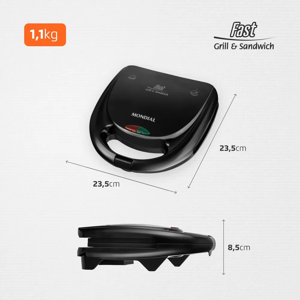 Grill e Sanduicheira Mondial Fast Grill & Sandwich S-12 750W 127V — foto 4