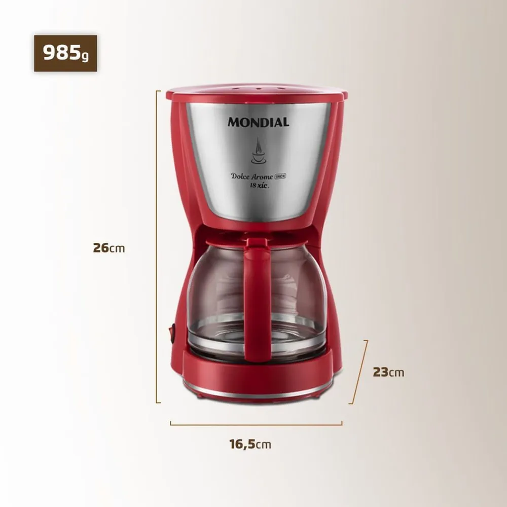 Cafeteira Elétrica Mondial Dolce Arome C-35-18X 18 Xícaras 550W Vermelho/Inox 127V — foto 3