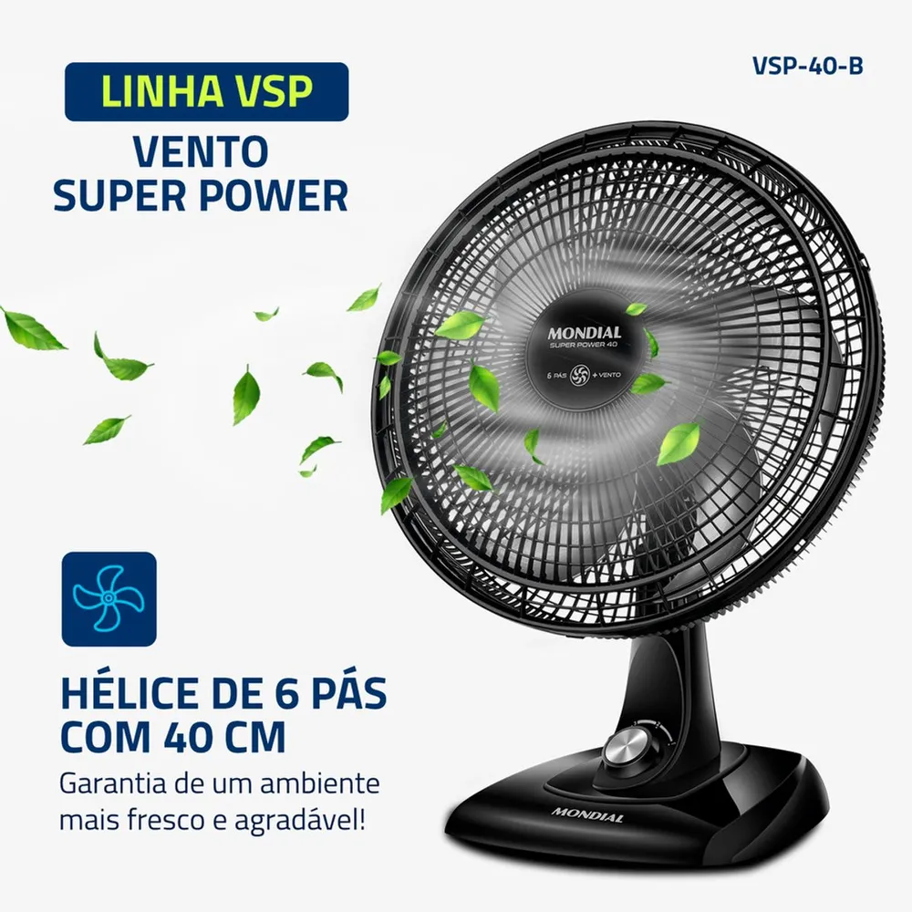 Ventilador de Mesa Mondial Super Power 40cm 6 Pas 140W 220V — foto 2