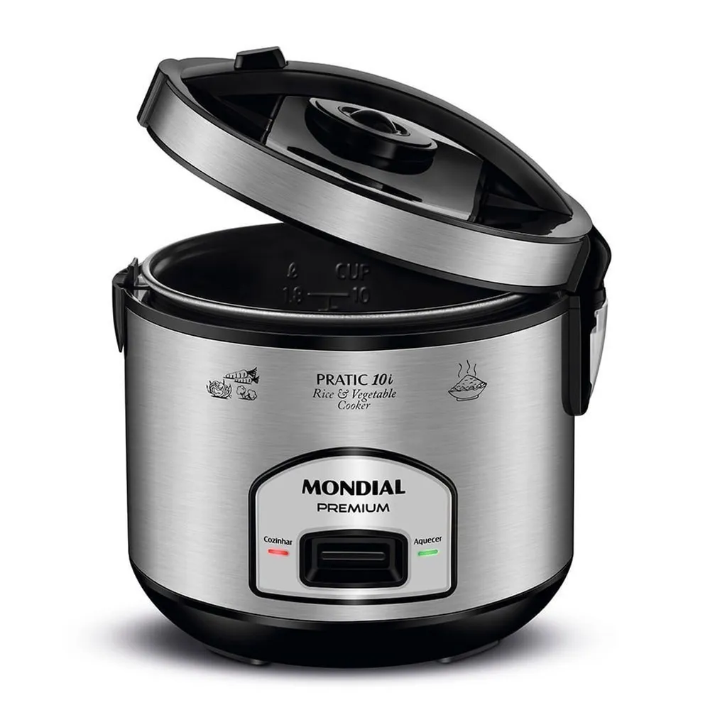 Panela Elétrica de Arroz Mondial Pratic 10i PE-42-10X 700W 10 Xícaras Preto/Inox 220V — foto 4