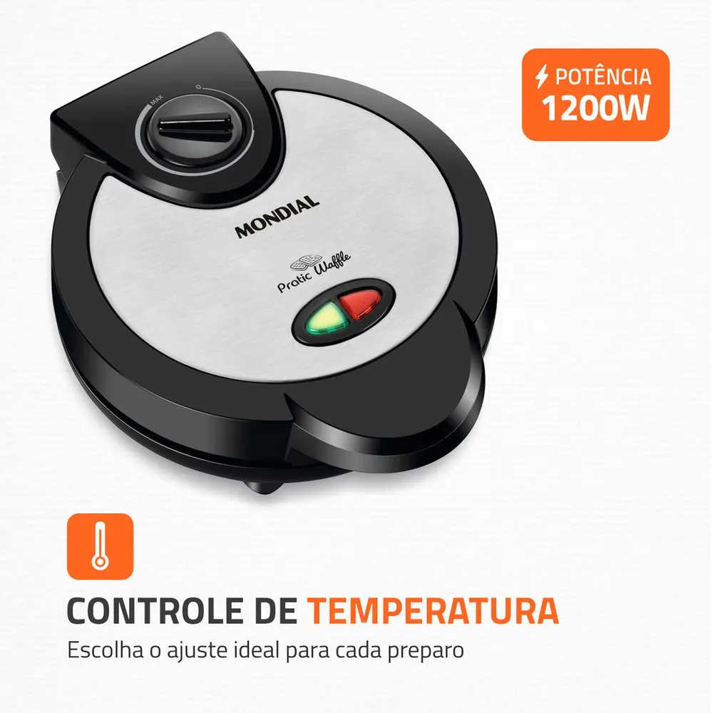 Máquina de Waffle Mondial Pratic Waffle GW-01 1200W Preto/Inox 220V — foto 4