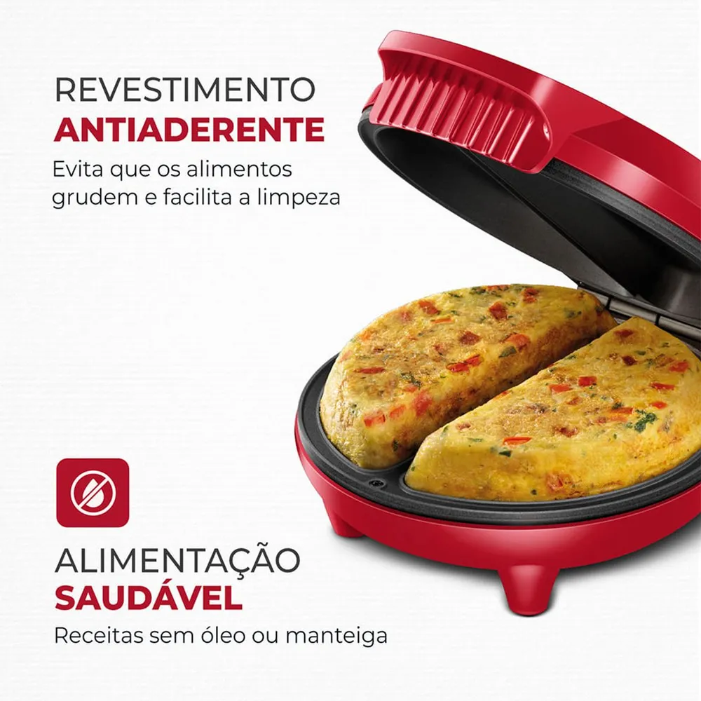 Omeleteira Elétrica Mondial Pratic Omelet II OM-04-RI 800W Vermelho/Inox 220V — foto 2