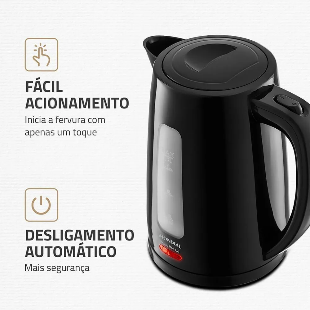 Chaleira Elétrica Mondial Pratic Hot CE-17 1,7L 1200W Preto 127V — foto 2