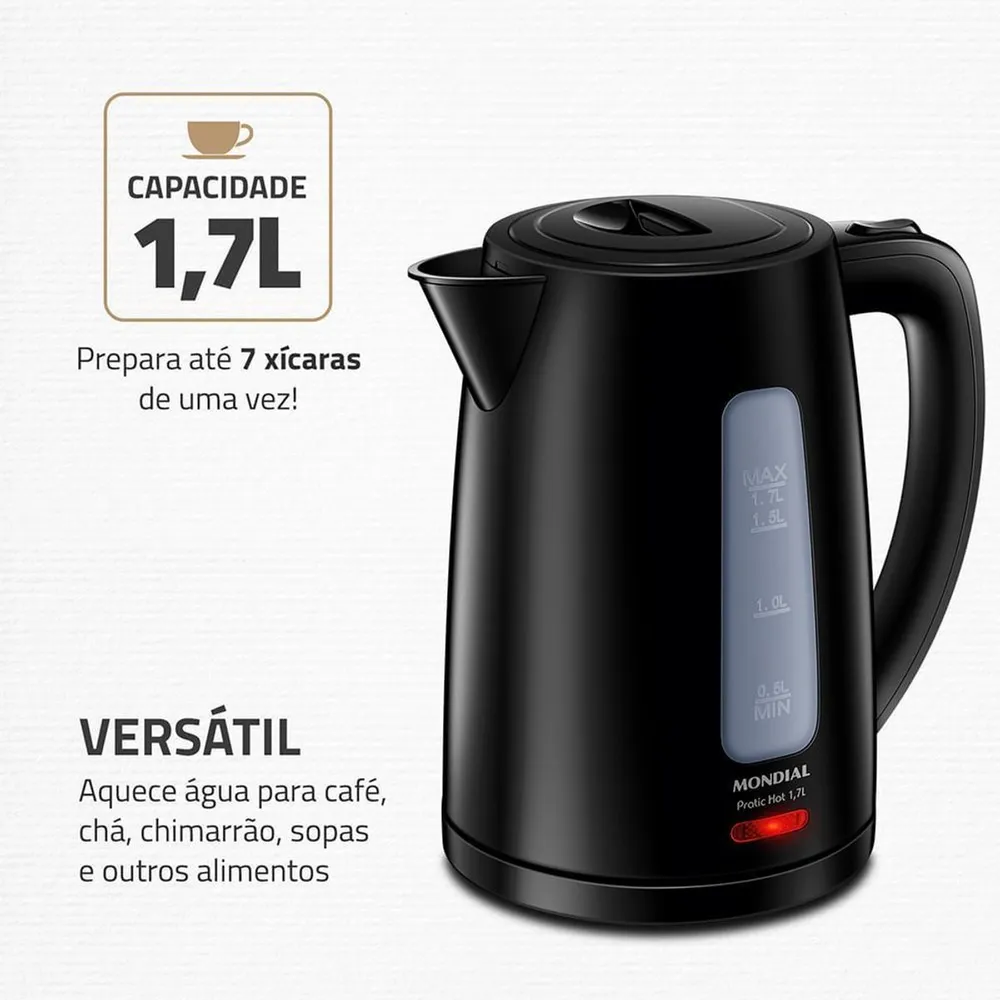 Chaleira Elétrica Mondial Pratic Hot CE-17 1,7L 1200W Preto 127V — foto 3