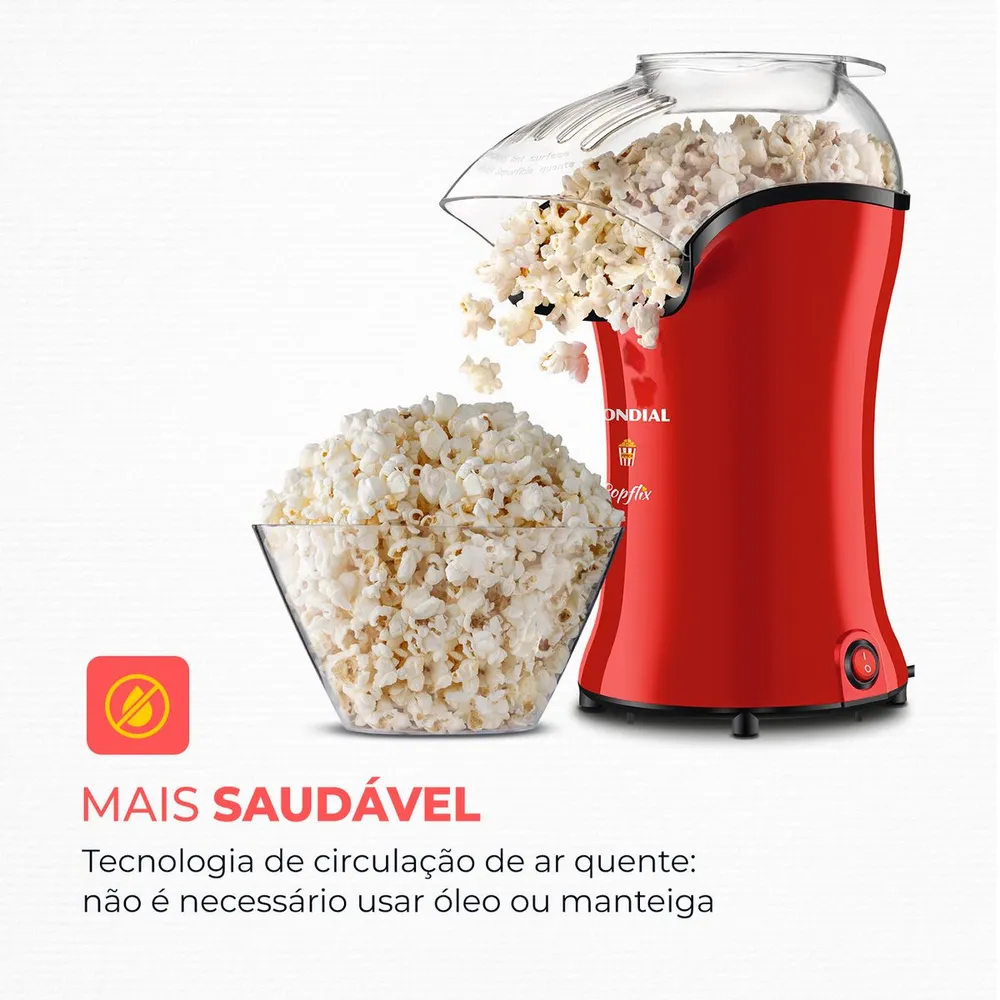 Pipoqueira Elétrica Sem Óleo Mondial Popflix PP-03 1200W Vermelho 127V — foto 3