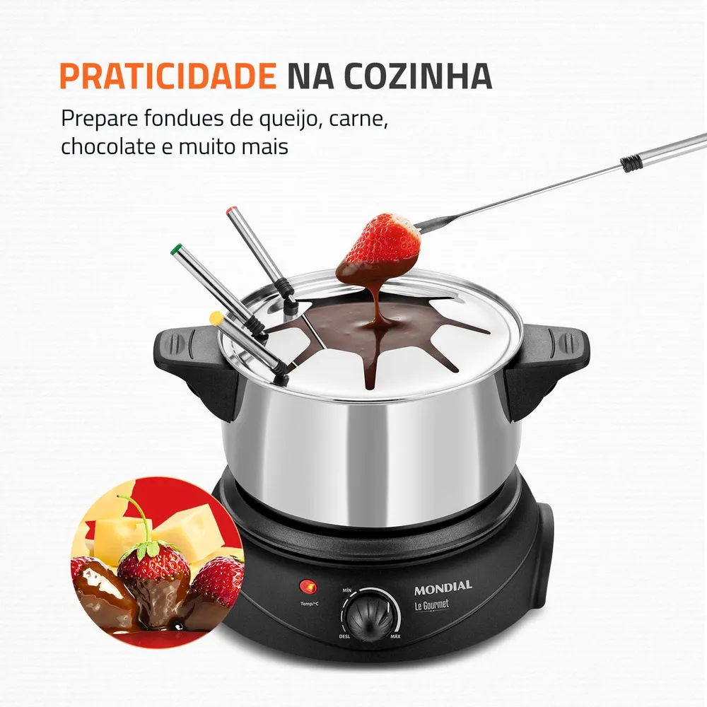 Panela Elétrica de Fondue Mondial Le Gourmet II FD-02 1200W 2,4L Preto/Prata 127V — foto 2