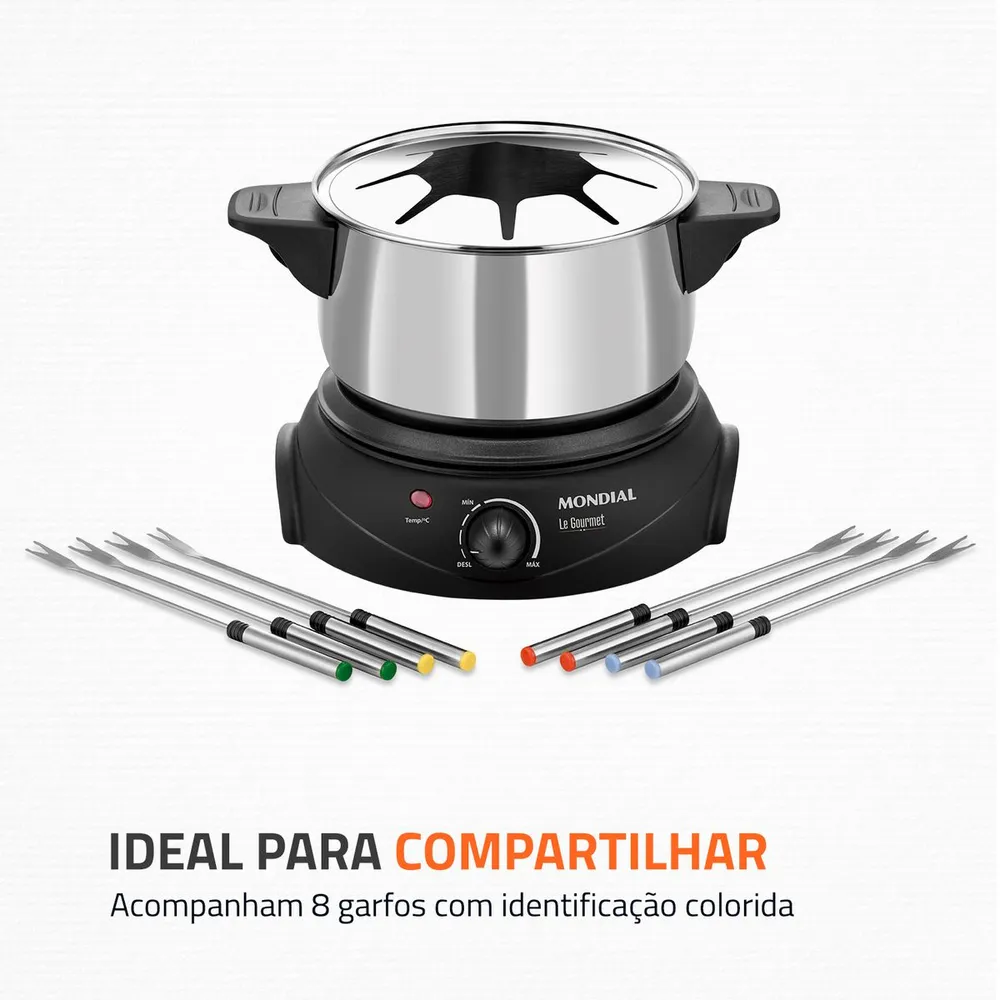 Panela Elétrica de Fondue Mondial Le Gourmet II FD-02 1200W 2,4L Preto/Prata 127V — foto 3