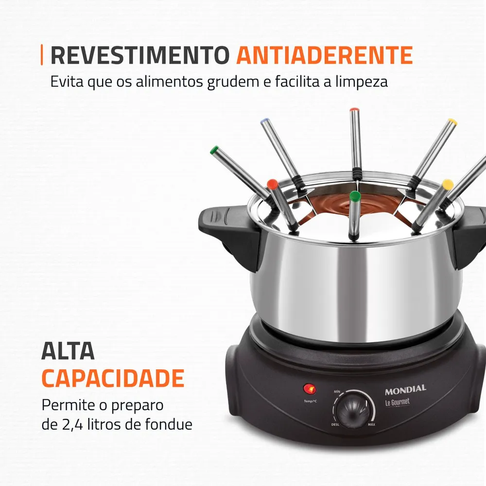 Panela Elétrica de Fondue Mondial Le Gourmet II FD-02 1200W 2,4L Preto/Prata 127V — foto 4