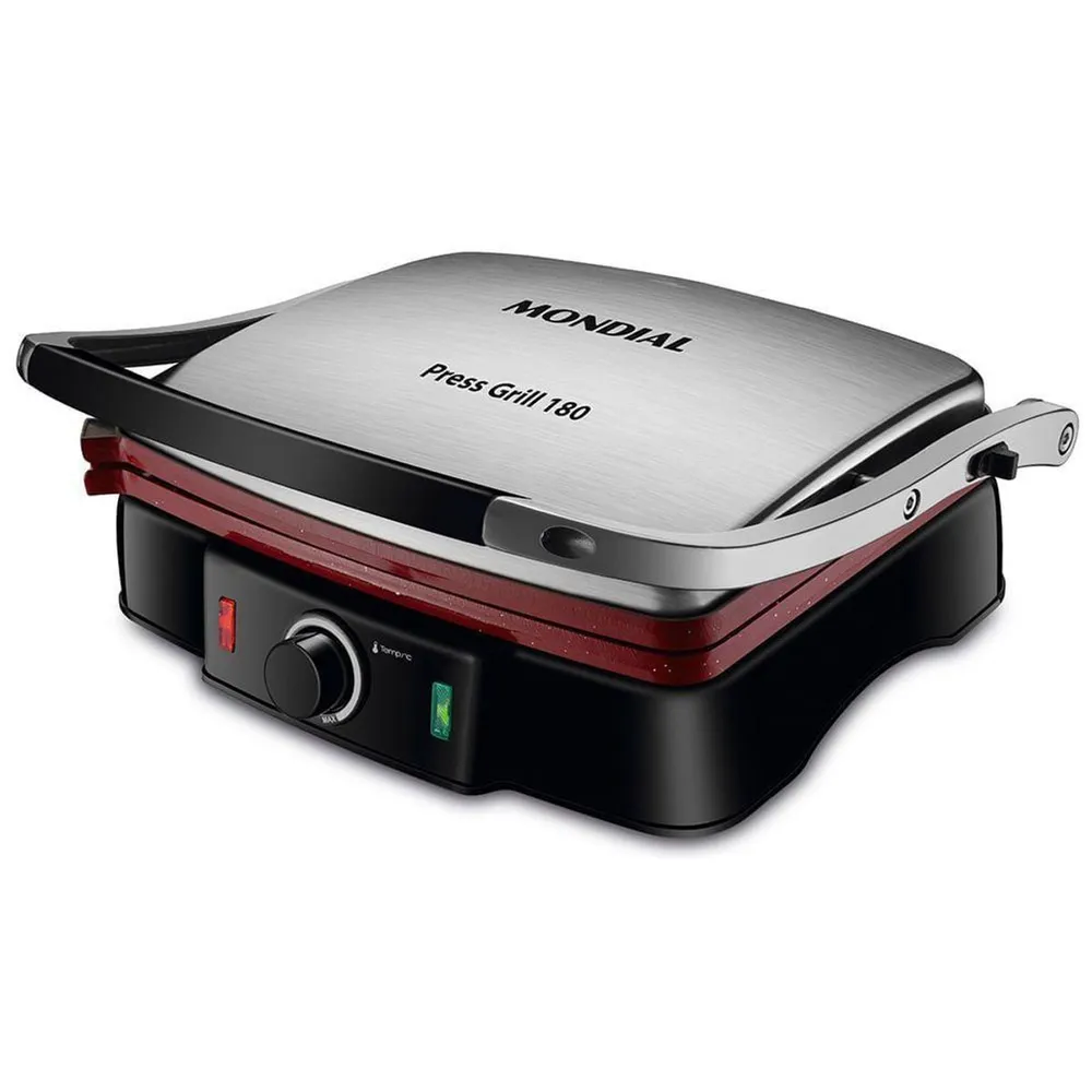 Grill de Contato / Sanduicheira Mondial Press Grill 180 PG-02 2000W Abertura 180° Preto/Inox 127V — foto 2