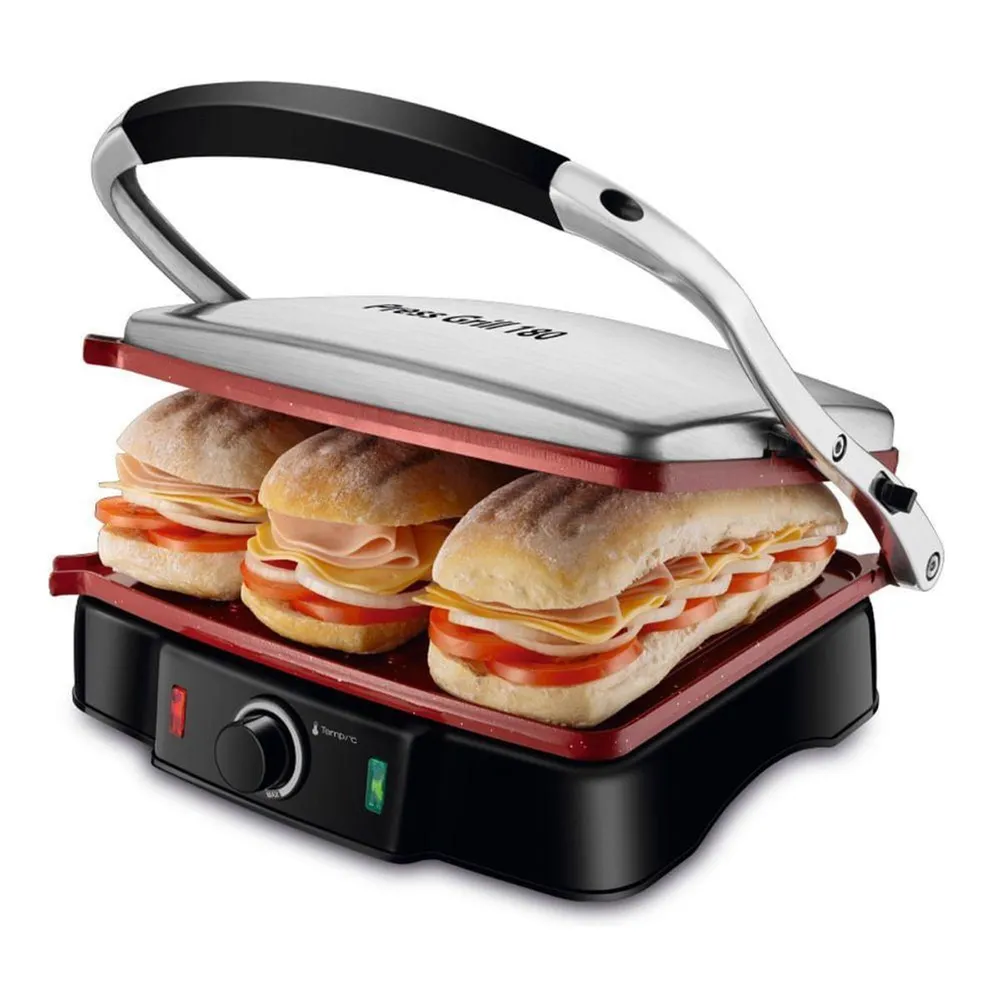 Grill de Contato / Sanduicheira Mondial Press Grill 180 PG-02 2000W Abertura 180° Preto/Inox 127V — foto 4