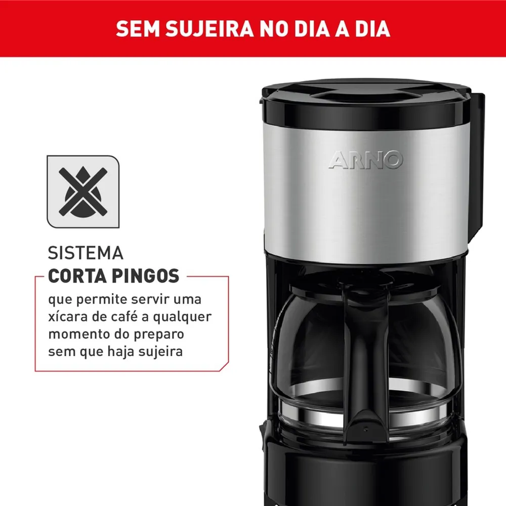 Cafeteira Elétrica de Filtro Arno Perfectta CFPI 600W 600ml Jarra de Vidro Preto/Inox 220V — foto 4