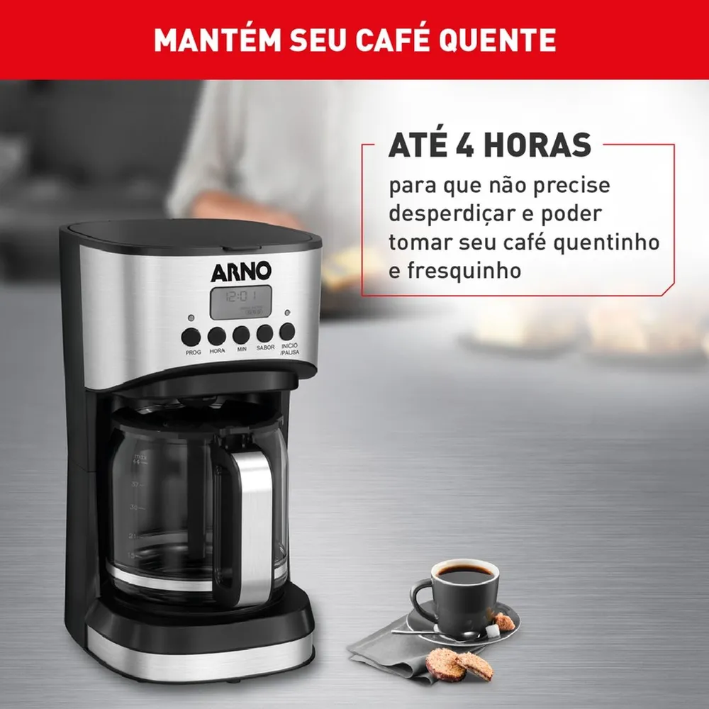 Cafeteira Elétrica de Filtro Digital Arno New Element CFNE 1000W 1,8L Programável Inox 127V — foto 4