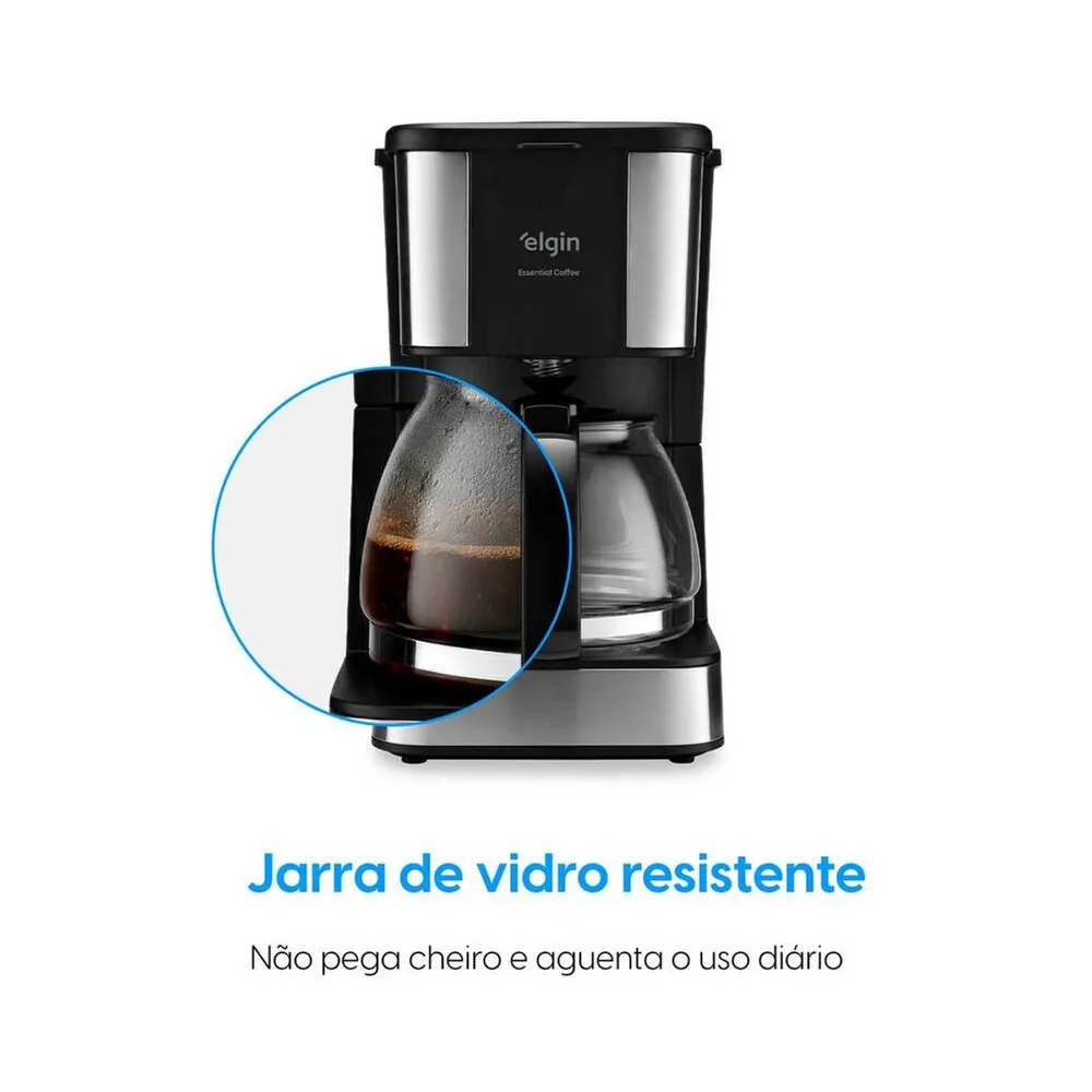 Cafeteira Elétrica Elgin Essential Coffe 600W 0,72L 19 Xícaras Jarra de Vidro Preta 110V — foto 2