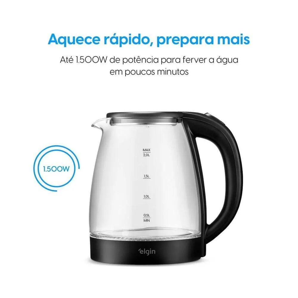 Chaleira Elétrica Elgin Visio Glass 2L 1200W Jarra de Vidro com Iluminação 110V — foto 2