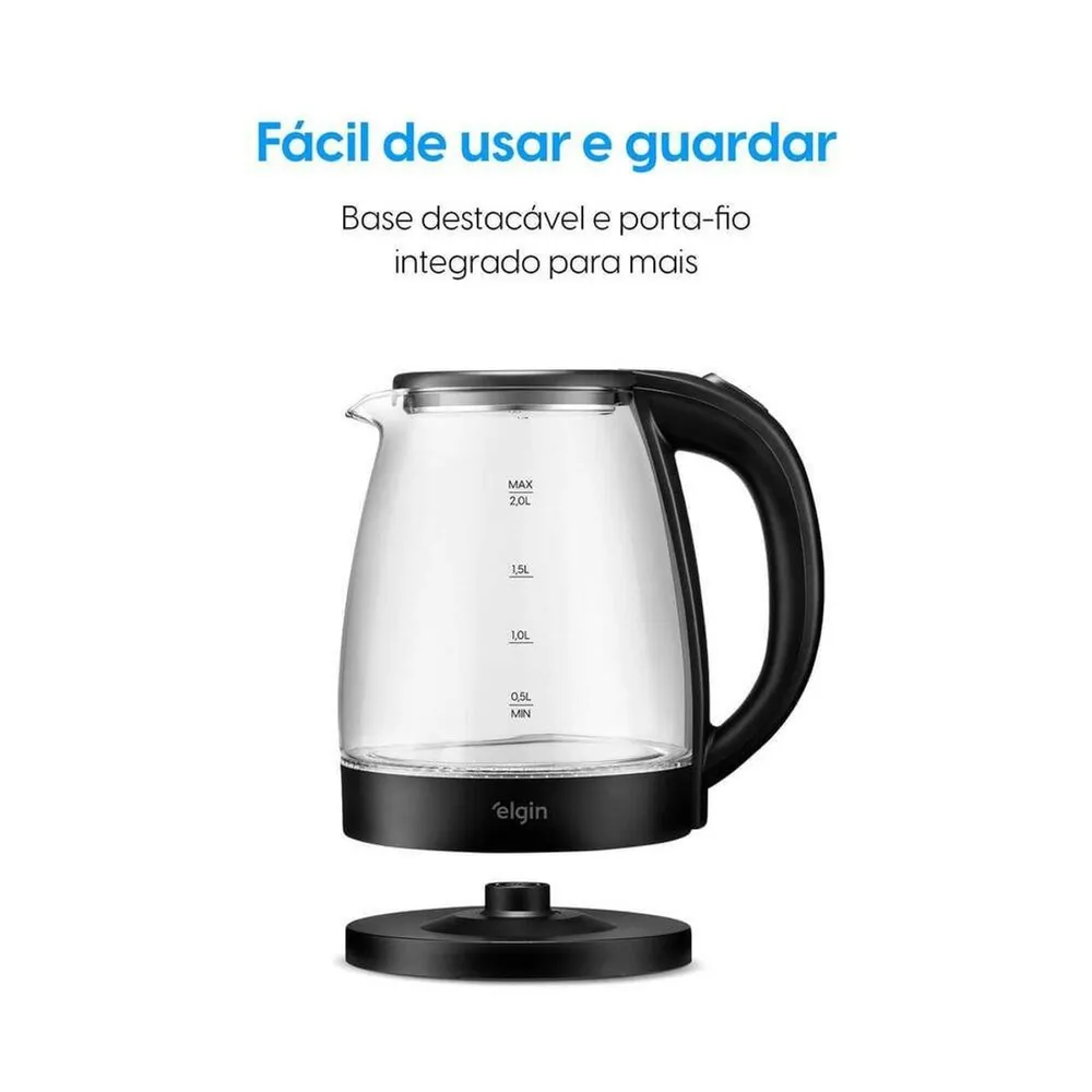 Chaleira Elétrica Elgin Visio Glass 2L 1200W Jarra de Vidro com Iluminação 110V — foto 3