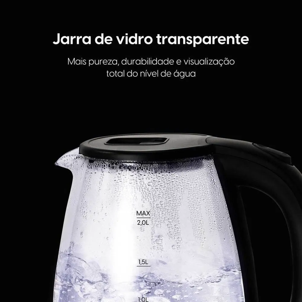 Chaleira Elétrica Elgin Visio Glass 2L 1200W Jarra de Vidro com Iluminação 110V — foto 4