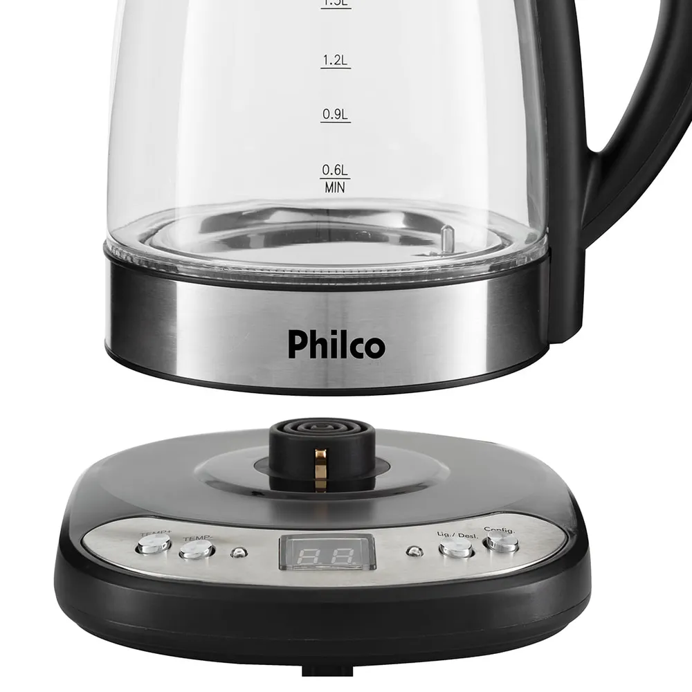Chaleira Elétrica Philco PCHD Digital Glass 1,7L Vidro com Painel Digital e Controle de Temperatura 220V — foto 2