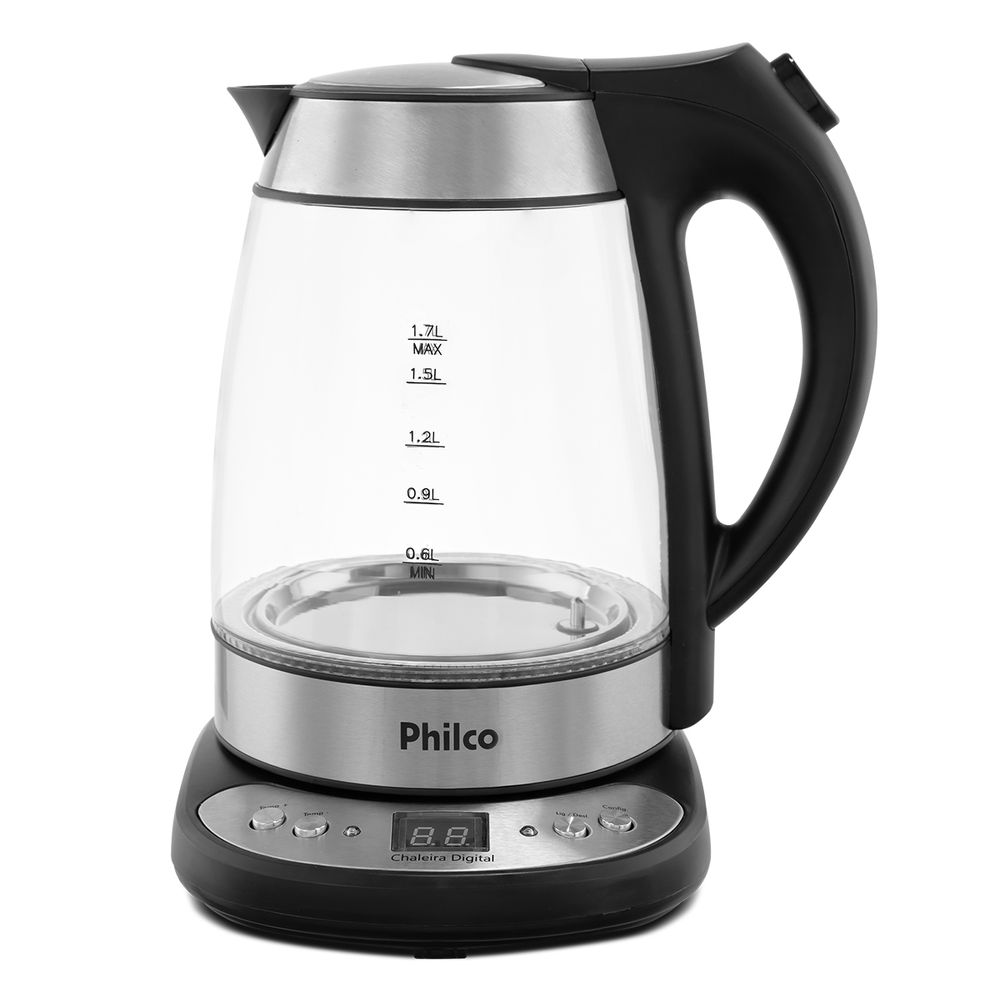 Chaleira Elétrica Philco PCHD Digital Glass 1,7L Vidro com Painel Digital e Controle de Temperatura 220V