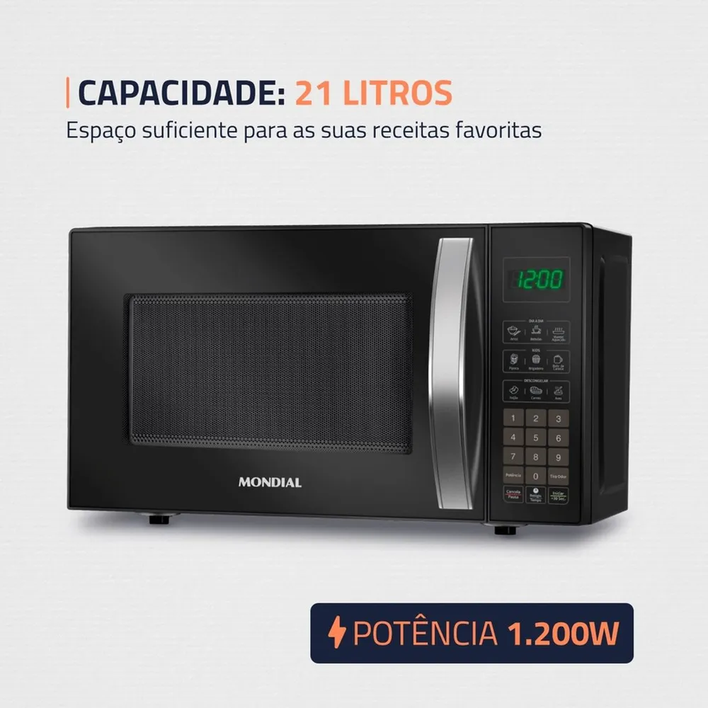 Micro-Ondas Mondial 21L Preto 1200W MO-01-21-B 127V — foto 2