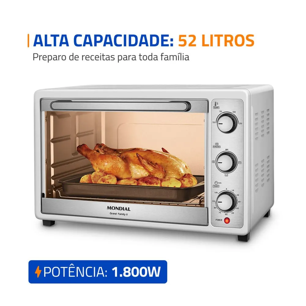 Forno Elétrico 52L Grand Family II Mondial Branco/Inox 1800W FRN-52-W 127V — foto 2