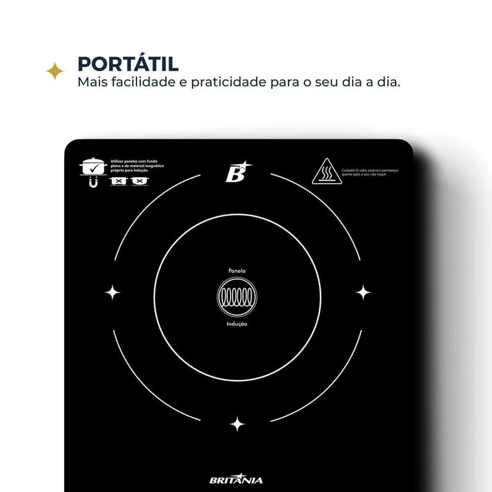 Cooktop Portátil de Indução Britânia BCT10A 1 Boca Preto 127V — foto 3