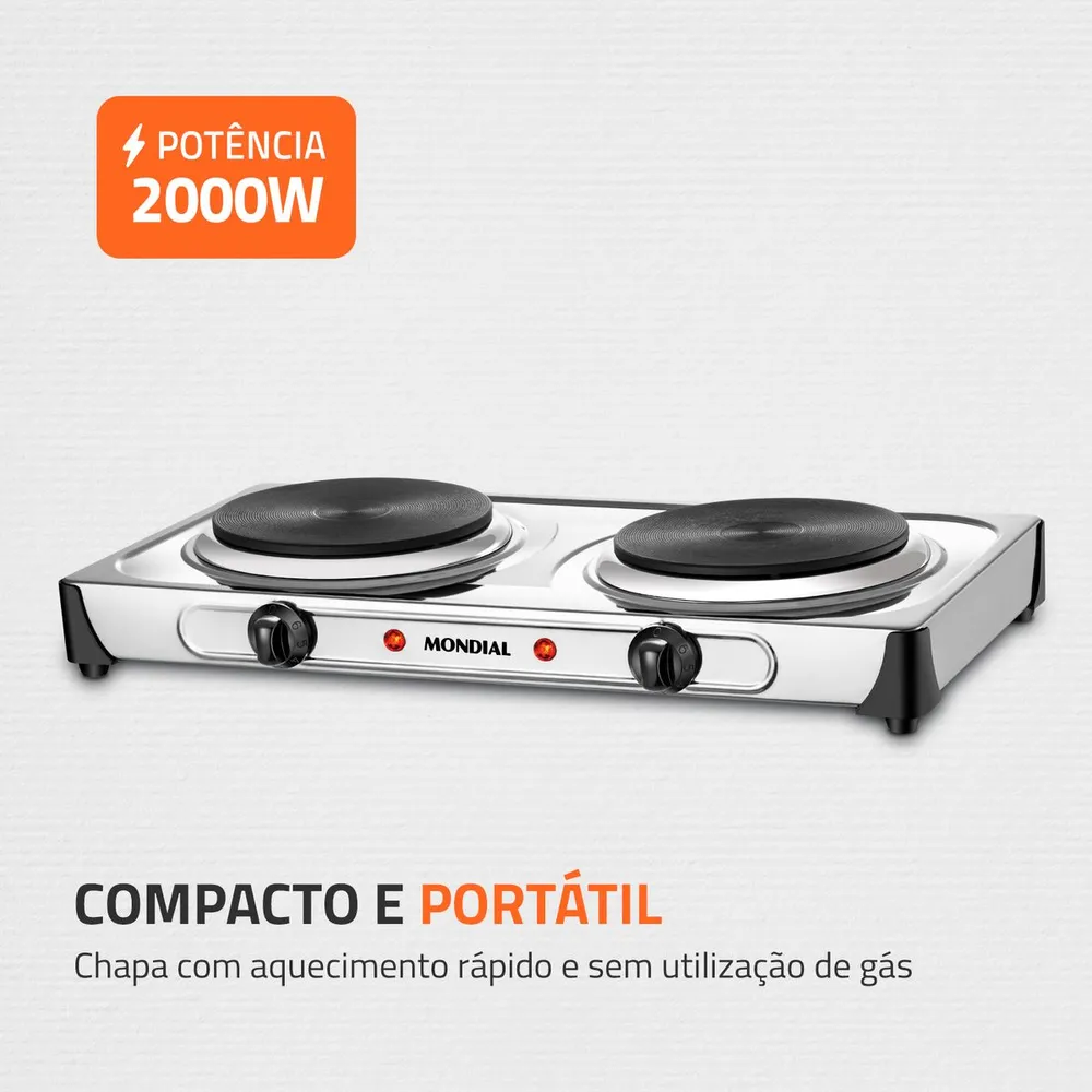 Fogão Elétrico Fast Cook Due Mondial Inox 2 Bocas 2000W FE-03 110V — foto 2