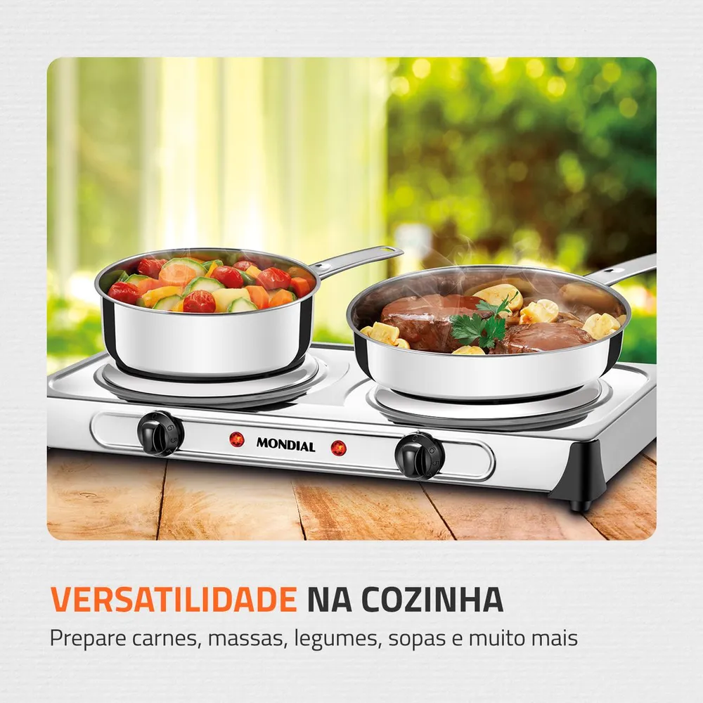 Fogão Elétrico Fast Cook Due Mondial Inox 2 Bocas 2000W FE-03 110V — foto 3