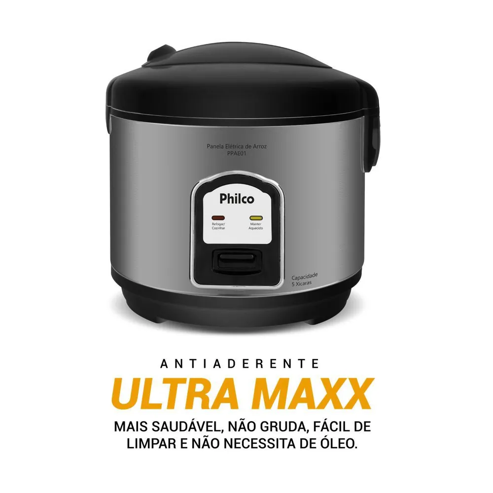 Panela de Arroz Elétrica Philco 5 Xícaras 1,6L PPAE01 Preto 220V — foto 3