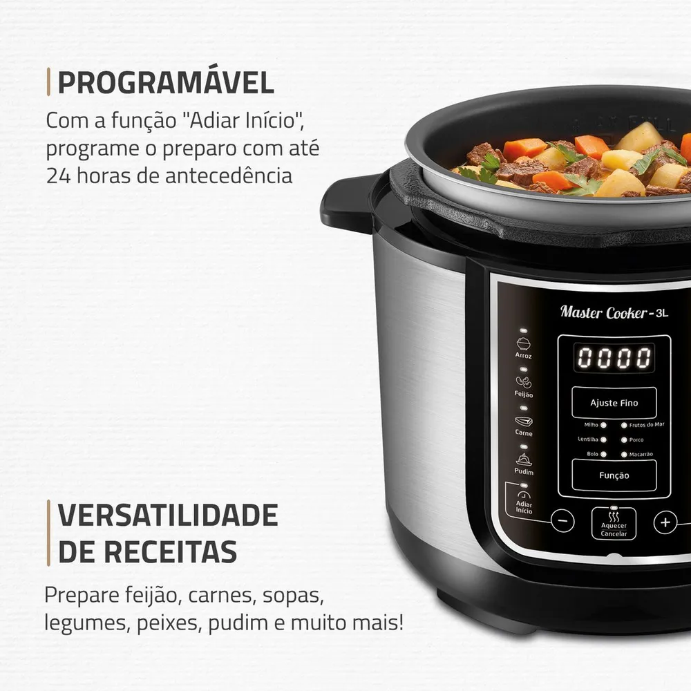 Panela de Pressão Elétrica Digital 3L Mondial Master Cooker Preto/Inox 700W PE-40 220V — foto 3