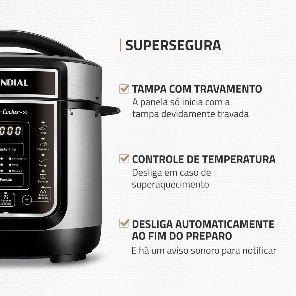 Panela de Pressão Elétrica Digital 3L Mondial Master Cooker Preto/Inox 700W PE-40 220V — foto 4