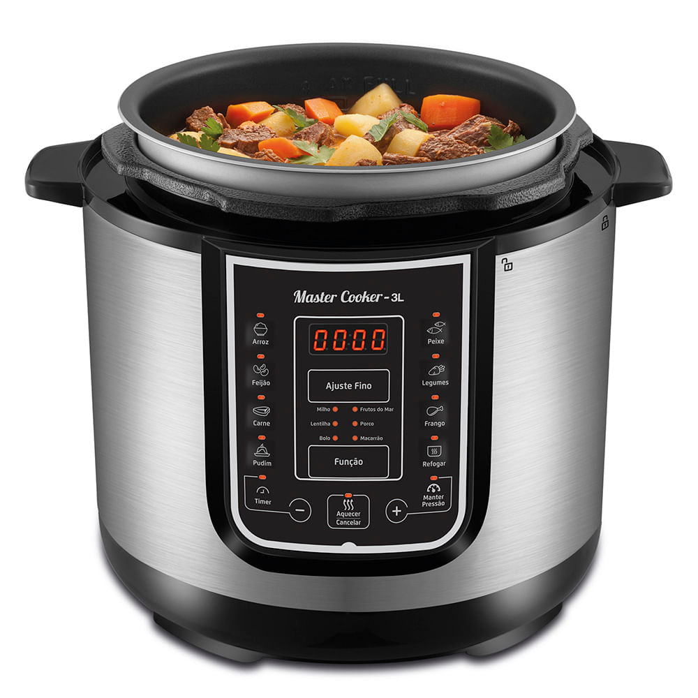 Panela de Pressão Elétrica Digital 3L Mondial Master Cooker Preto/Inox 700W PE-40 220V