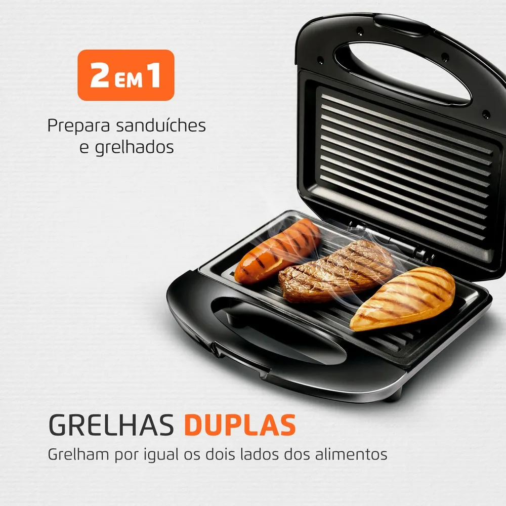 Grill e Sanduicheira Mondial Premium S-07 Inox 800W 110V — foto 2