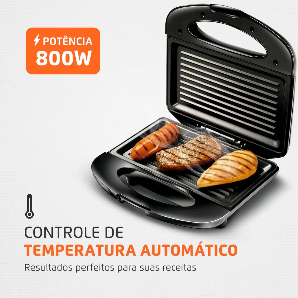 Grill e Sanduicheira Mondial Premium S-07 Inox 800W 110V — foto 3