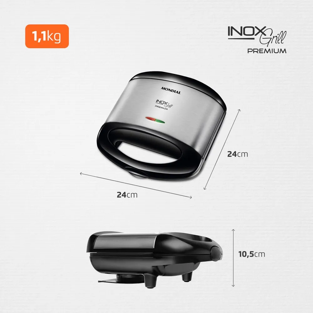 Grill e Sanduicheira Mondial Premium S-07 Inox 800W 110V — foto 4